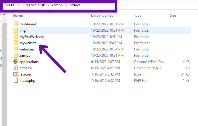 Create a new folder in XAMPP HTDOCS 