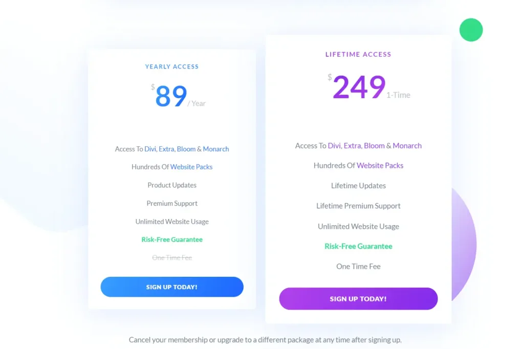 Divi Pricing list preview
